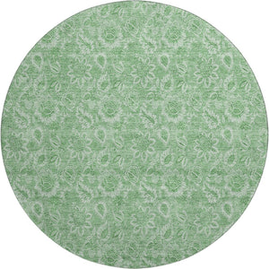 HomeRoots 8' Green and Ivory Floral Round Rug - Washable, UV Protected, Stain-Resistant, Perfect for Homes! 655141