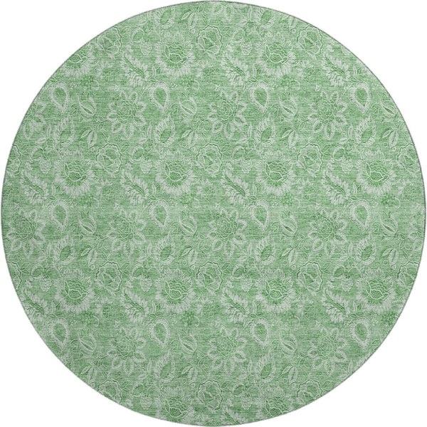 HomeRoots 8' Green and Ivory Floral Round Rug - Washable, UV Protected, Stain-Resistant, Perfect for Homes! 655141