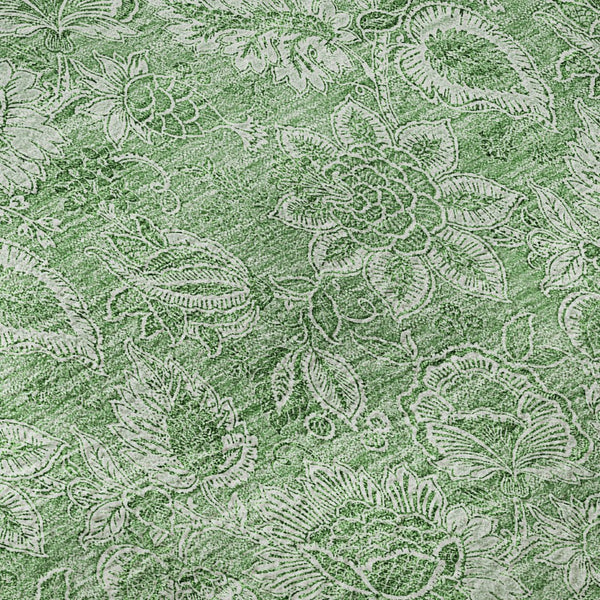 HomeRoots 8' Green and Ivory Floral Round Rug - Washable, UV Protected, Stain-Resistant, Perfect for Homes! 655141