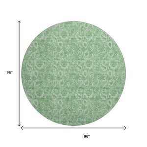 HomeRoots 8' Green and Ivory Floral Round Rug - Washable, UV Protected, Stain-Resistant, Perfect for Homes! 655141