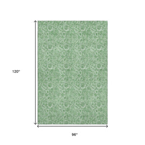 HomeRoots 8' X 10' Green and Ivory Floral Area Rug - Durable, Washable, UV Protected for Busy Homes & Style 655142