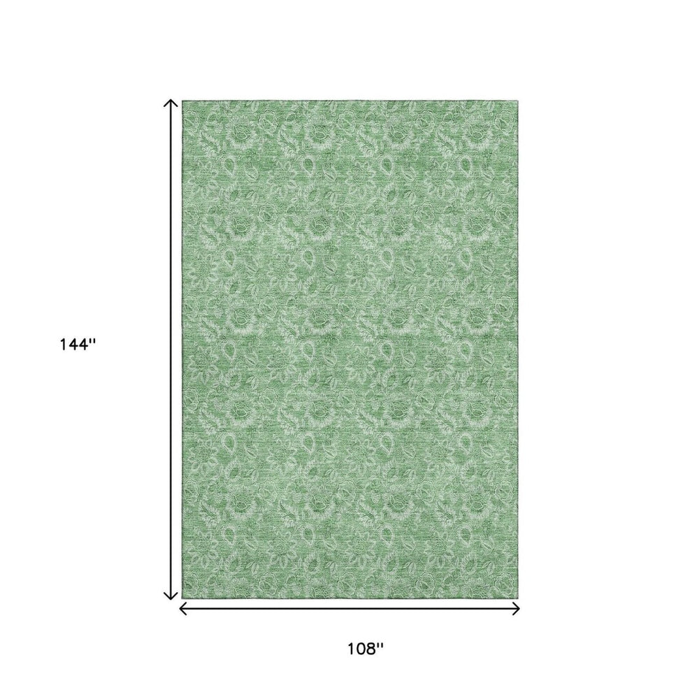 HomeRoots 9' X 12' Green Ivory Floral Area Rug – Washable, UV Protected, Durable Design for Stylish Spaces 655143