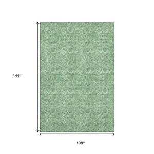 HomeRoots 9' X 12' Green Ivory Floral Area Rug – Washable, UV Protected, Durable Design for Stylish Spaces 655143
