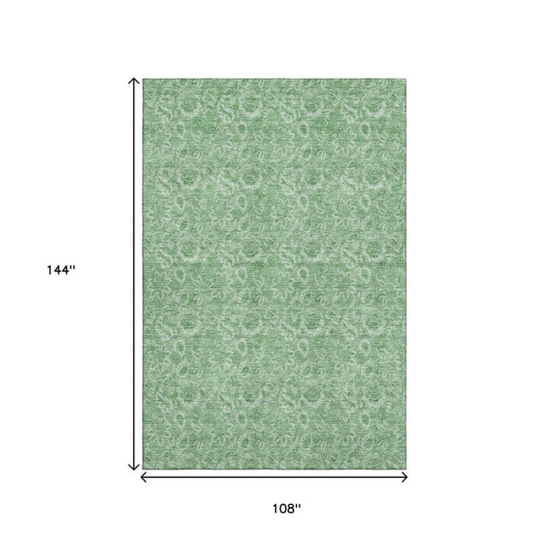 HomeRoots 9' X 12' Green Ivory Floral Area Rug – Washable, UV Protected, Durable Design for Stylish Spaces 655143