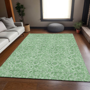 HomeRoots 9' X 12' Green Ivory Floral Area Rug – Washable, UV Protected, Durable Design for Stylish Spaces 655143