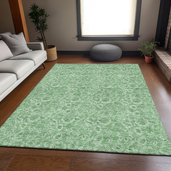 HomeRoots 9' X 12' Green Ivory Floral Area Rug – Washable, UV Protected, Durable Design for Stylish Spaces 655143