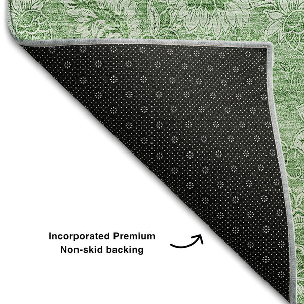 HomeRoots 9' X 12' Green Ivory Floral Area Rug – Washable, UV Protected, Durable Design for Stylish Spaces 655143