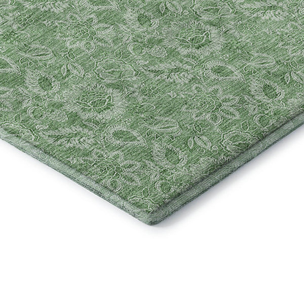 HomeRoots 9' X 12' Green Ivory Floral Area Rug – Washable, UV Protected, Durable Design for Stylish Spaces 655143