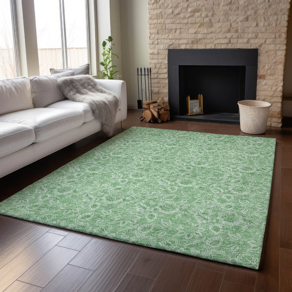 HomeRoots 9' X 12' Green Ivory Floral Area Rug – Washable, UV Protected, Durable Design for Stylish Spaces 655143