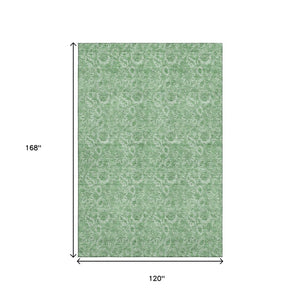 HomeRoots 10' X 14' Floral Washable Area Rug with UV Protection – Elegant Green & Ivory Design for Durable Living 655144