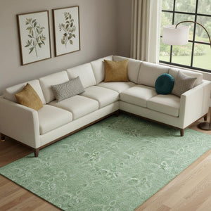 HomeRoots 10' X 14' Floral Washable Area Rug with UV Protection – Elegant Green & Ivory Design for Durable Living 655144