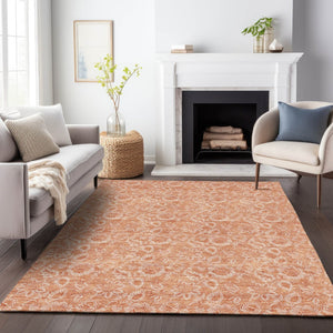 HomeRoots 5' X 8' Salmon Floral Washable Area Rug - Durable, UV-Protected, Easy-Care Design for High-Traffic Spaces 655146