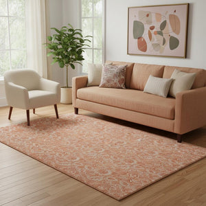 HomeRoots 5' X 8' Salmon Floral Washable Area Rug - Durable, UV-Protected, Easy-Care Design for High-Traffic Spaces 655146