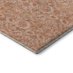 HomeRoots 8' Salmon and Ivory Floral Round Rug – Durable, Washable, UV-Protected, Family-Friendly Elegance 655147