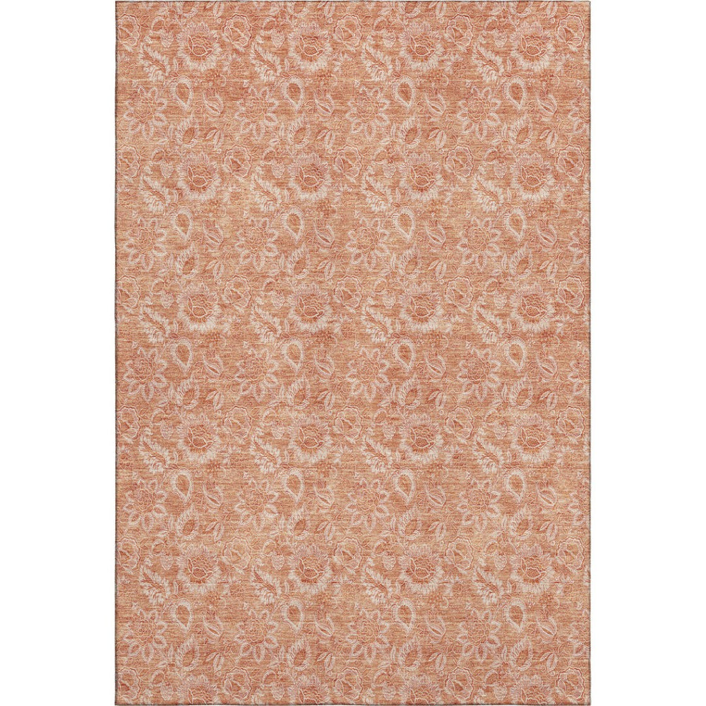 HomeRoots 8' X 10' Salmon Floral Area Rug - Washable, UV Protected, Stain Resistant for Family & Pets' Comfort 655148