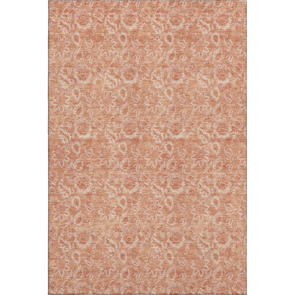 HomeRoots 8' X 10' Salmon Floral Area Rug - Washable, UV Protected, Stain Resistant for Family & Pets' Comfort 655148