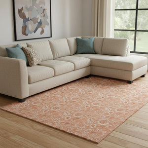HomeRoots 8' X 10' Salmon Floral Area Rug - Washable, UV Protected, Stain Resistant for Family & Pets' Comfort 655148