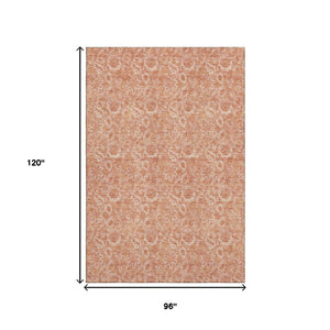 HomeRoots 8' X 10' Salmon Floral Area Rug - Washable, UV Protected, Stain Resistant for Family & Pets' Comfort 655148