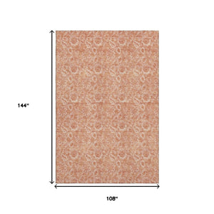 HomeRoots 9' X 12' Salmon Floral Area Rug - Washable, UV Protected & Stain-Resistant for Family Living Spaces 655149