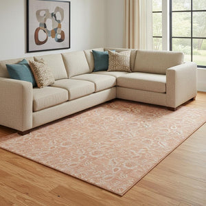 HomeRoots 10' X 14' Salmon Floral Washable Area Rug - UV Protected, Durable, Stain-Resistant, Ideal for Homes 655150