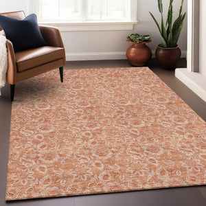 HomeRoots 10' X 14' Salmon Floral Washable Area Rug - UV Protected, Durable, Stain-Resistant, Ideal for Homes 655150