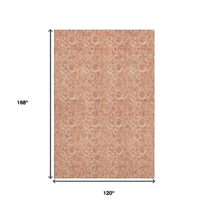 HomeRoots 10' X 14' Salmon Floral Washable Area Rug - UV Protected, Durable, Stain-Resistant, Ideal for Homes 655150