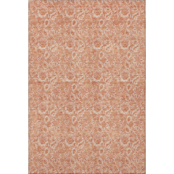 HomeRoots 10' X 14' Salmon Floral Washable Area Rug - UV Protected, Durable, Stain-Resistant, Ideal for Homes 655150