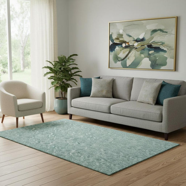 HomeRoots 5' X 8' Teal Floral Area Rug - Durable, UV-Protected, Washable, Perfect for Homes with Kids & Pets! 655152