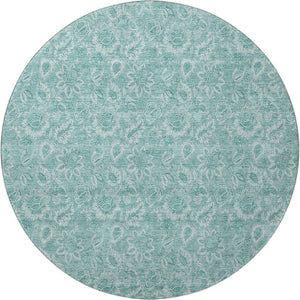HomeRoots 8' Teal And Ivory Floral Round Rug - Washable, UV Protected, Stylish Home Décor for Any Space 655153