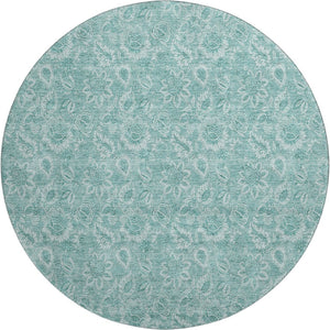 HomeRoots 8' Teal And Ivory Floral Round Rug - Washable, UV Protected, Stylish Home Décor for Any Space 655153