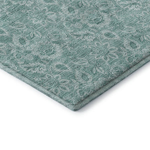 HomeRoots 8' Teal And Ivory Floral Round Rug - Washable, UV Protected, Stylish Home Décor for Any Space 655153