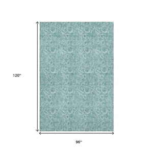 HomeRoots 8' X 10' Teal & Ivory Floral Area Rug - Washable, Stain-Resistant, UV-Protected for Busy Homes 655154