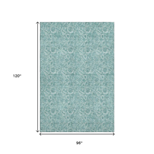 HomeRoots 8' X 10' Teal & Ivory Floral Area Rug - Washable, Stain-Resistant, UV-Protected for Busy Homes 655154