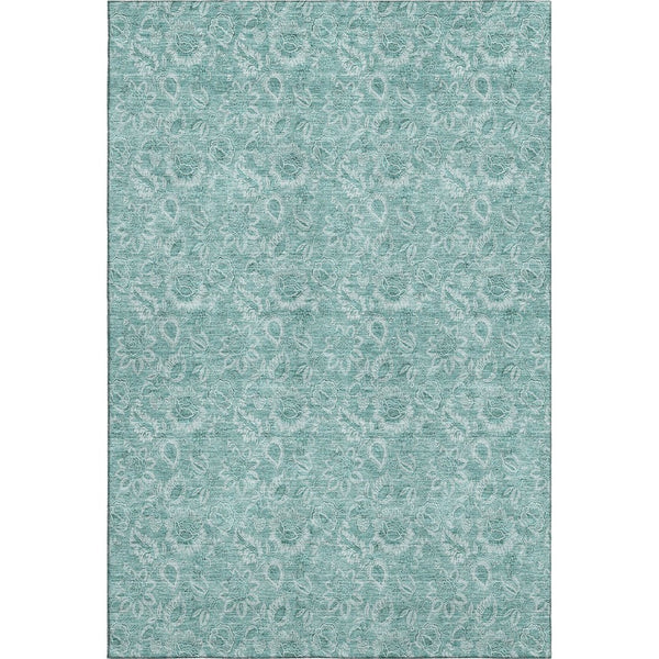 HomeRoots 8' X 10' Teal & Ivory Floral Area Rug - Washable, Stain-Resistant, UV-Protected for Busy Homes 655154