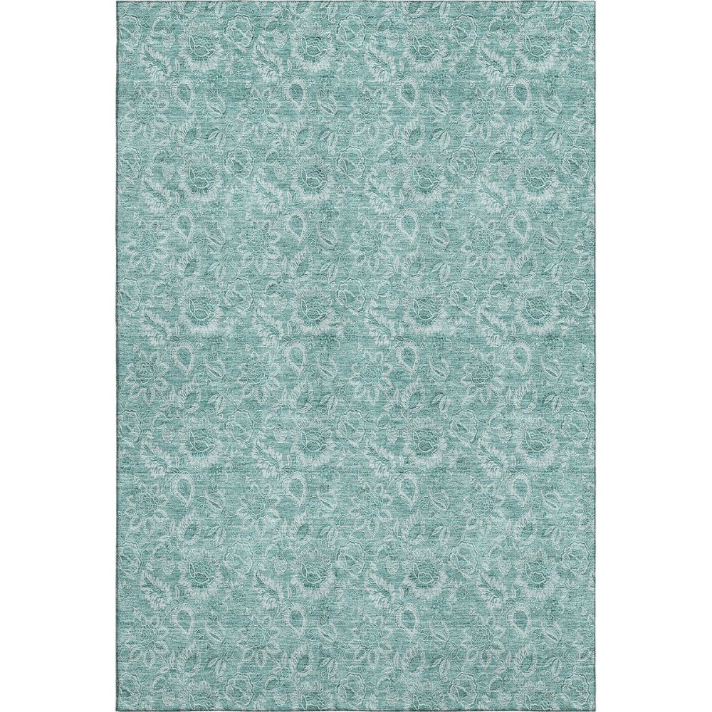 HomeRoots 9' X 12' Teal & Ivory Floral Area Rug - Durable, Washable, UV-Protected for High-Traffic Spaces 655155