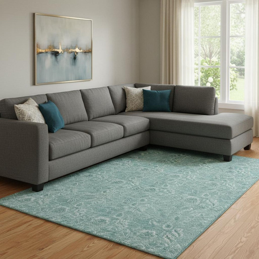 HomeRoots 9' X 12' Teal & Ivory Floral Area Rug - Durable, Washable, UV-Protected for High-Traffic Spaces 655155