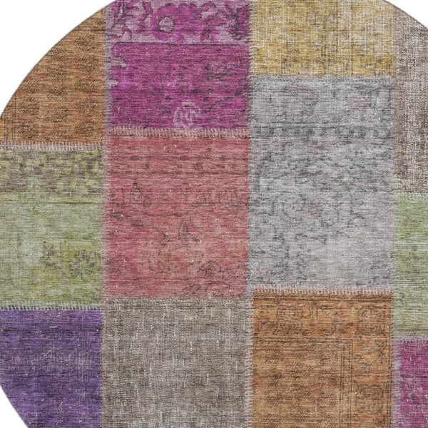 HomeRoots 8' Vibrant Copper, Blue & Purple Round Washable Rug – UV Protected, Stain-Resistant, Durable Design 655159