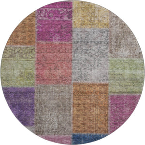 HomeRoots 8' Vibrant Copper, Blue & Purple Round Washable Rug – UV Protected, Stain-Resistant, Durable Design 655159