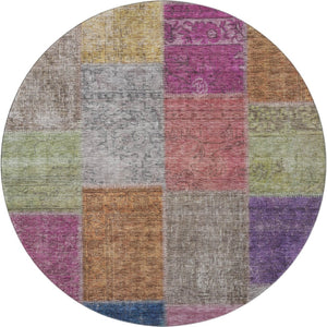 HomeRoots 8' Vibrant Copper, Blue & Purple Round Washable Rug – UV Protected, Stain-Resistant, Durable Design 655159