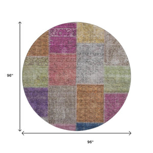 HomeRoots 8' Vibrant Copper, Blue & Purple Round Washable Rug – UV Protected, Stain-Resistant, Durable Design 655159