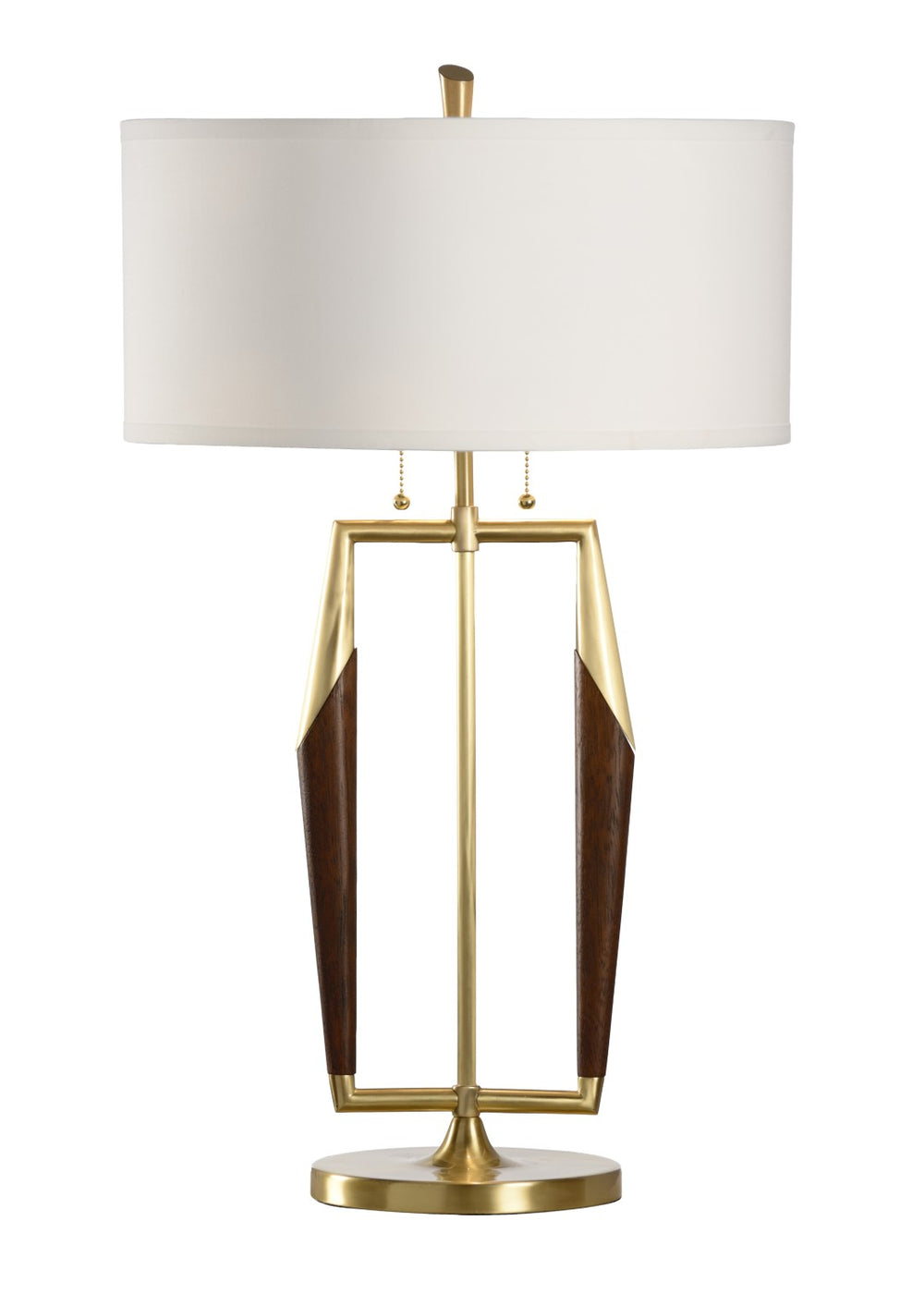 Wildwood Ferretti Mid-Century Table Lamp With Antiqued Brass & Dark Cherry Wood, White Silkette Shade, 29" 65516