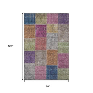 HomeRoots 8' X 10' Vibrant Copper Blue & Purple Patchwork Area Rug - Washable, UV-Protected & Stain-Resistant! 655160