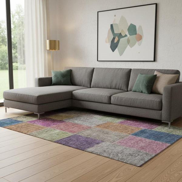 HomeRoots 8' X 10' Vibrant Copper Blue & Purple Patchwork Area Rug - Washable, UV-Protected & Stain-Resistant! 655160
