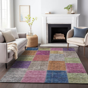 HomeRoots 8' X 10' Vibrant Copper Blue & Purple Patchwork Area Rug - Washable, UV-Protected & Stain-Resistant! 655160