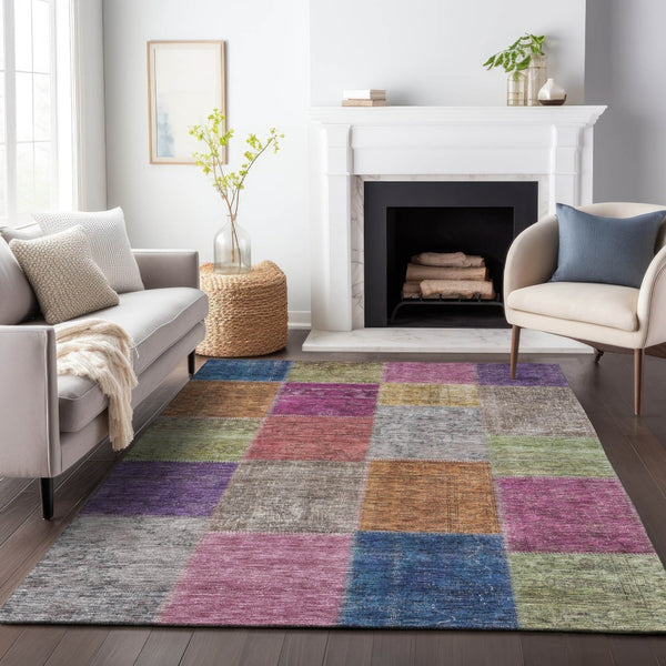 HomeRoots 8' X 10' Vibrant Copper Blue & Purple Patchwork Area Rug - Washable, UV-Protected & Stain-Resistant! 655160