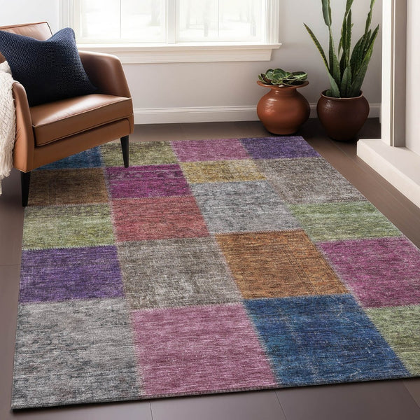 HomeRoots 8' X 10' Vibrant Copper Blue & Purple Patchwork Area Rug - Washable, UV-Protected & Stain-Resistant! 655160
