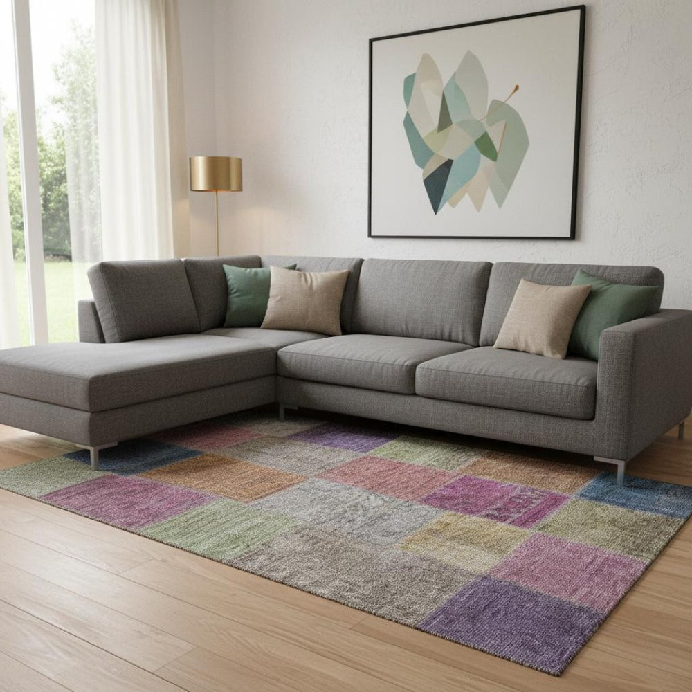 HomeRoots 9' Vibrant Copper Blue & Purple Patchwork Washable Area Rug with UV Protection for Modern Spaces 655161