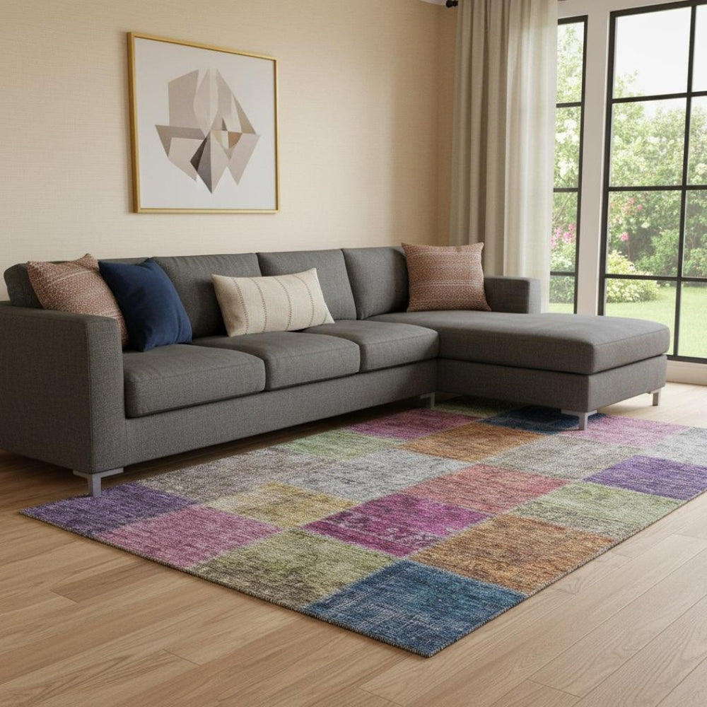 HomeRoots 10' X 14' Copper Blue & Purple Patchwork Washable Area Rug - UV Protection for Family Spaces! 655162