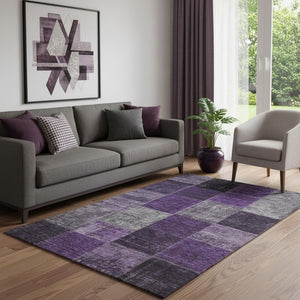 HomeRoots 5' X 8' Washable Eggplant Gray & Purple Patchwork Area Rug with UV Protection for Stylish Durability 655164