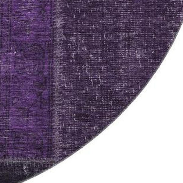 HomeRoots 8' Eggplant Gray & Purple Patchwork Washable Round Rug – Durable, Stain Resistant, UV Protected Design 655165